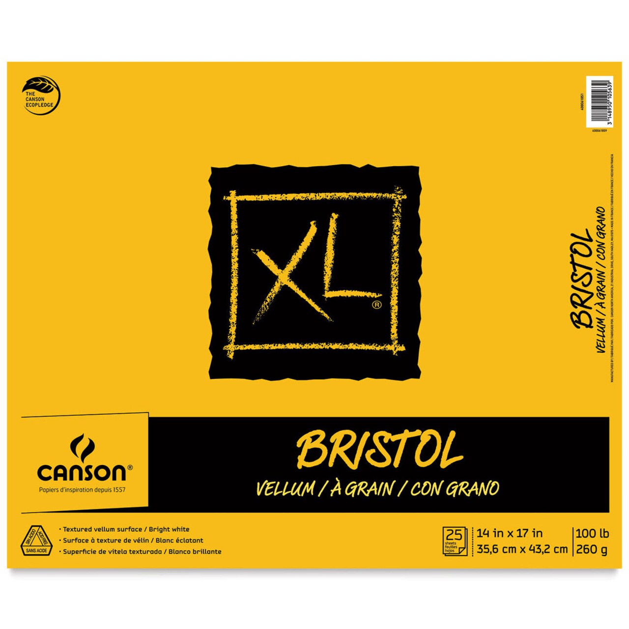 Canson XL Bristol - Pad, 14" x 17", Vellum, 25 Sheets, Tapebound